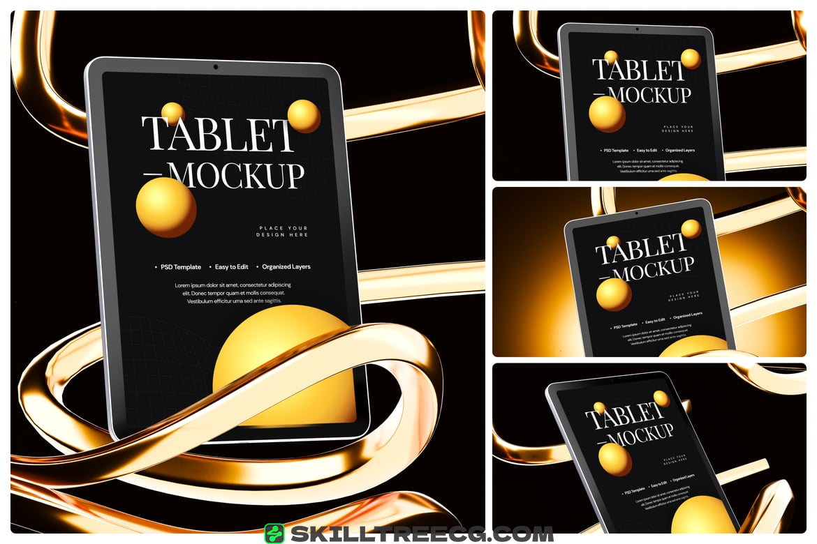 Gold Cyberpunk Portrait Tablet Mockup（796841）-技能树